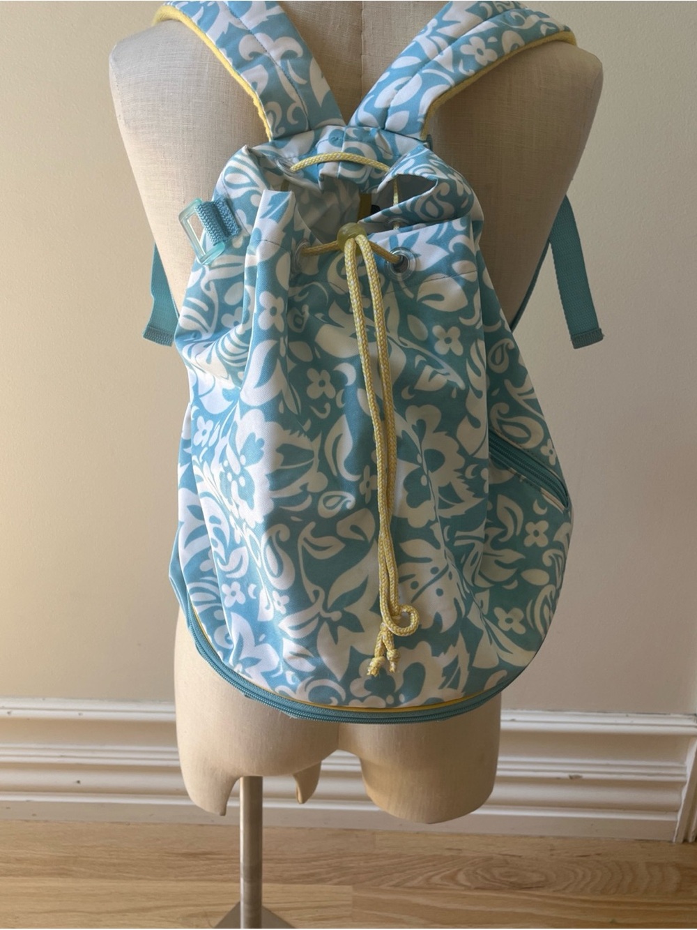2003 Y2K Vintage GAP Blue Floral Drawstring Backpack with Yellow Accents